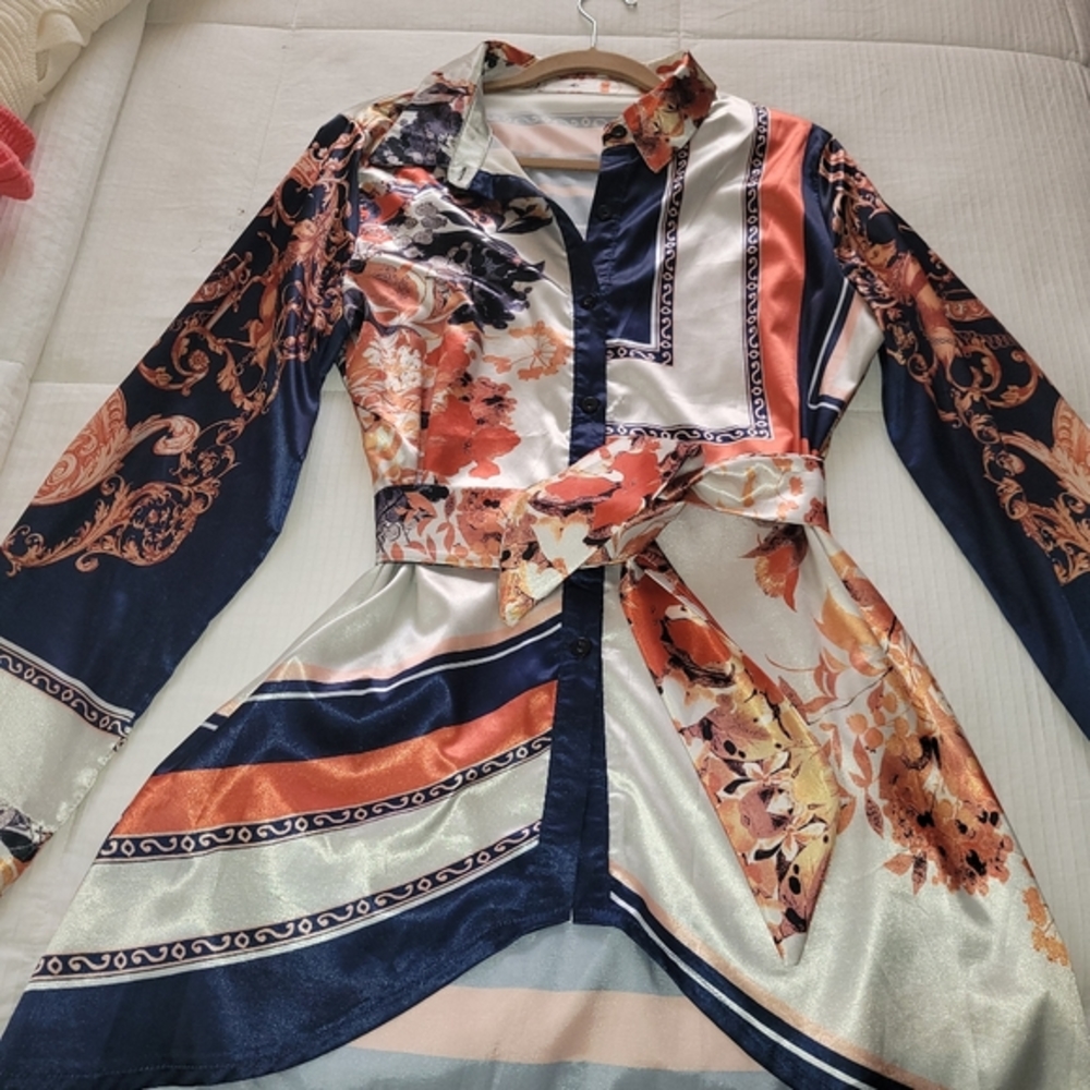 Floral V Neck Colorful Long Sleeve Shirt